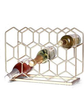 Stylish 14-Bottle Gold Metal Wine Rack - Modern Tabletop Holder for Storage